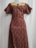 Churidar Model Cambric Cotton Nighty With Hacoba Yoke , 55 Inches - Maroon - Image 4