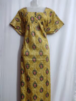 Front Open Cotton Nighty With Buttons, 57 Inches - Yellow + Rose - Image 4