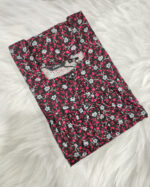 Front Open Cotton Nighty With Buttons, 55 Inches - Black + Magenta Flowers - Image 3
