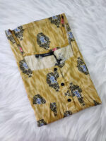Front Open Cotton Nighty With Buttons, 57 Inches - Yellow + Blue - Image 3
