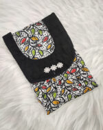 Traditional Cotton Nighty, Round Hacoba Neck, 55 Inches Length - White + Black Design - Image 3