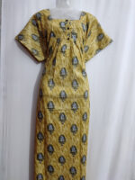 Front Open Cotton Nighty With Buttons, 57 Inches - Yellow + Blue - Image 4