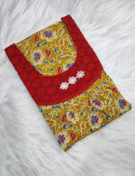 Traditional Cotton Nighty With Round Neck, Hacoba Yoke, 55 Inches Length - Yellow - Image 3