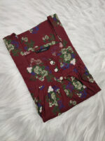 Front Open Cotton Nighty With Buttons, 55 Inches - Maroon - Image 3