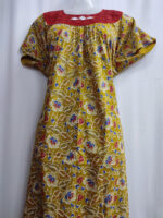 Traditional Cotton Nighty With Round Neck, Hacoba Yoke, 55 Inches Length - Yellow - Image 4