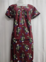 Front Open Cotton Nighty With Buttons, 55 Inches - Maroon - Image 4