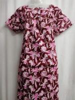 Front Open Cotton Nighty With Buttons, 55 Inches - Maroon - Image 4