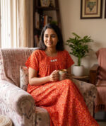 Traditional Cotton Nighty, 55 Inches Length - Red