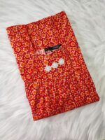 Traditional Cotton Nighty, 55 Inches Length - Red - Image 3