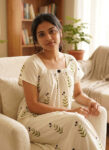 Traditional Cotton Nighty With Elastic Neck, 55 Inches Length - White