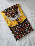 Churidar Model Cotton Nighty With Round Neck, 55 Inches - Black + Yellow - Image 3