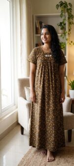 Traditional Cotton Nighty, 55 Inches Length - Image 2