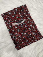 Front Open Cotton Nighty With Buttons, 55 Inches - Black + Red Flowers - Image 3
