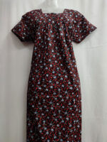 Front Open Cotton Nighty With Buttons, 55 Inches - Black + Red Flowers - Image 4