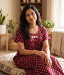 Traditional Cotton Nighty, 55 Inches Length - Maroon