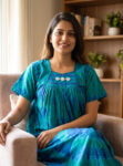 Traditional Cotton Nighty, 55 Inches Length - Peacock Blue