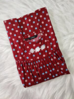 Traditional Cotton Nighty, 55 Inches Length - Maroon - Image 3