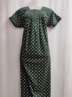 Front Open Cotton Nighty With Zip, 55 Inches - Green - Image 4