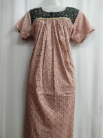 Front Open Cotton Nighty With Buttons, 55 Inches - Chikku + Green - Image 4