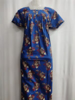 Front Open Cotton Nighty With Buttons, 55 Inches - Blue - Image 4