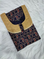 Churidar Model Cambric Cotton Nighty With Hacoba Yoke , 55 Inches - Dark Blue - Image 3
