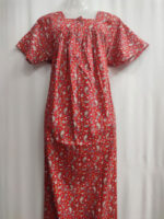 Front Open Cotton Nighty With Zip, 55 Inches - Red - Image 4