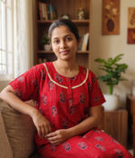 Churidar Model Cambric Cotton Nighty With Buttons, 55 Inches - Red