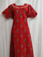 Churidar Model Cambric Cotton Nighty With Buttons, 55 Inches - Red - Image 4
