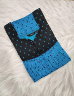 Front Open Cotton Nighty With Buttons, 55 Inches - Blue + Black - Image 3