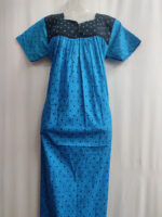 Front Open Cotton Nighty With Buttons, 55 Inches - Blue + Black - Image 4