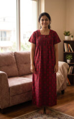 Front Open Cotton Nighty With Buttons, 55 Inches - Image 2