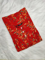Front Open Cotton Nighty With Buttons, 55 Inches - Red - Image 3