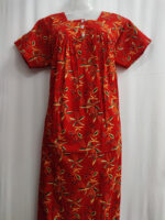 Front Open Cotton Nighty With Buttons, 55 Inches - Red - Image 4
