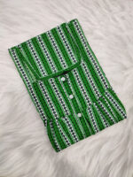 Front Open Cotton Nighty With Buttons, 55 Inches - Green + White Lines - Image 3