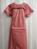 Front Open Cotton Nighty With Buttons, 57 Inches - Red - Image 4