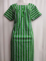 Front Open Cotton Nighty With Buttons, 55 Inches - Green + White Lines - Image 4
