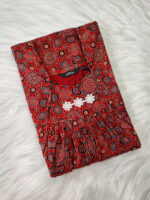 Traditional Ajrakh Cotton Nighty, 55 Inches Length - Red - Image 3
