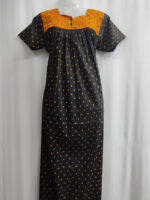 Front Open Cotton Nighty With Buttons, 55 Inches - Black + Yellow - Image 4