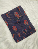 Front Open Cambric Cotton Nighty With Buttons, 55 Inches - Dark Blue - Image 3