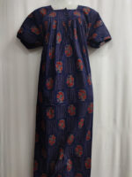 Front Open Cambric Cotton Nighty With Buttons, 55 Inches - Dark Blue - Image 4