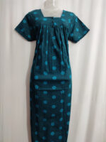 Front Open Cotton Nighty With Buttons, 55 Inches - Blue - Image 4