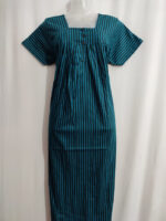 Front Open Cotton Nighty With Buttons, 55 Inches - Blue Lines + Black Lines - Image 4