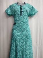 Churidar Model Cotton Nighty With Collar, 55 Inches - Green + Black - Image 4