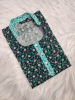 Churidar Model Cotton Nighty With Collar, 55 Inches - Black + Green - Image 3