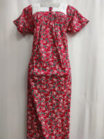 Front Open Cotton Nighty With Buttons, Hacoba Yoke, 55 Inches - Magenta - Image 4