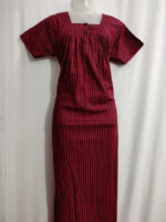 Front Open Cotton Nighty With Buttons, 55 Inches - Magenta + Black Lines - Image 4