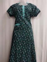Churidar Model Cotton Nighty With Collar, 55 Inches - Black + Green - Image 4