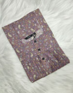 Front Open Cotton Nighty With Buttons, 55 Inches - Light Purple - Image 3