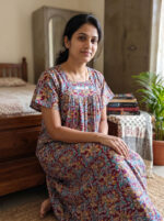 Traditional Kalamkari Cotton Nighty, 55 Inches Length - Rose
