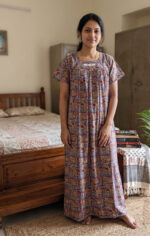 Traditional Kalamkari Cotton Nighty, 55 Inches Length - Rose - Image 2